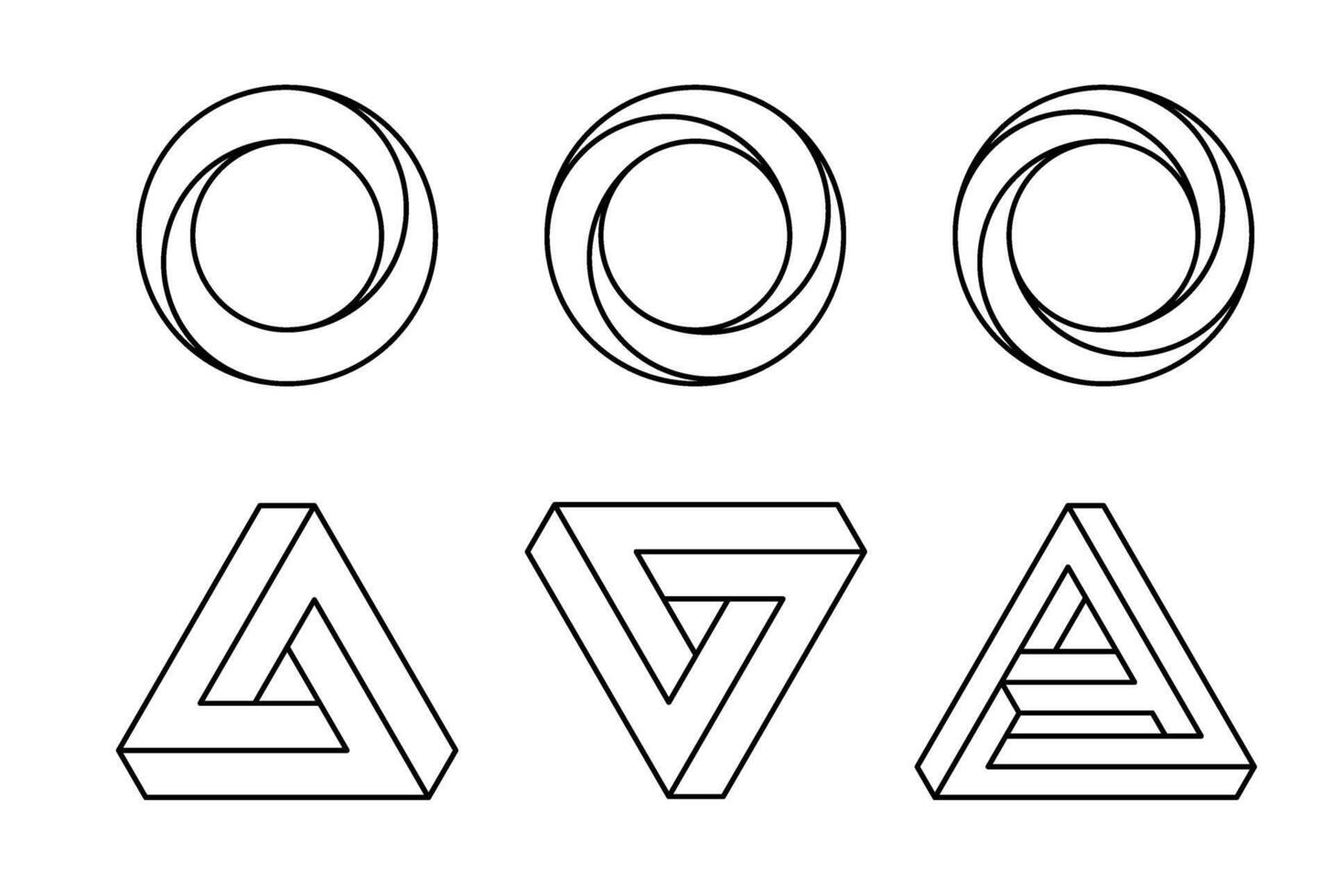 Impossible geometric elements set. Unreal shapes isolated on white, line design, illustration vector