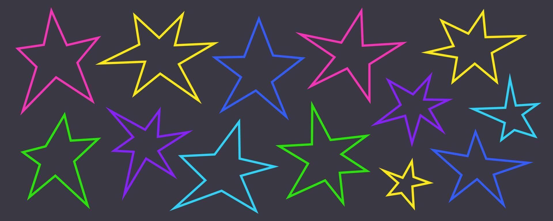 Set of trendy irregular neon outline stars vector