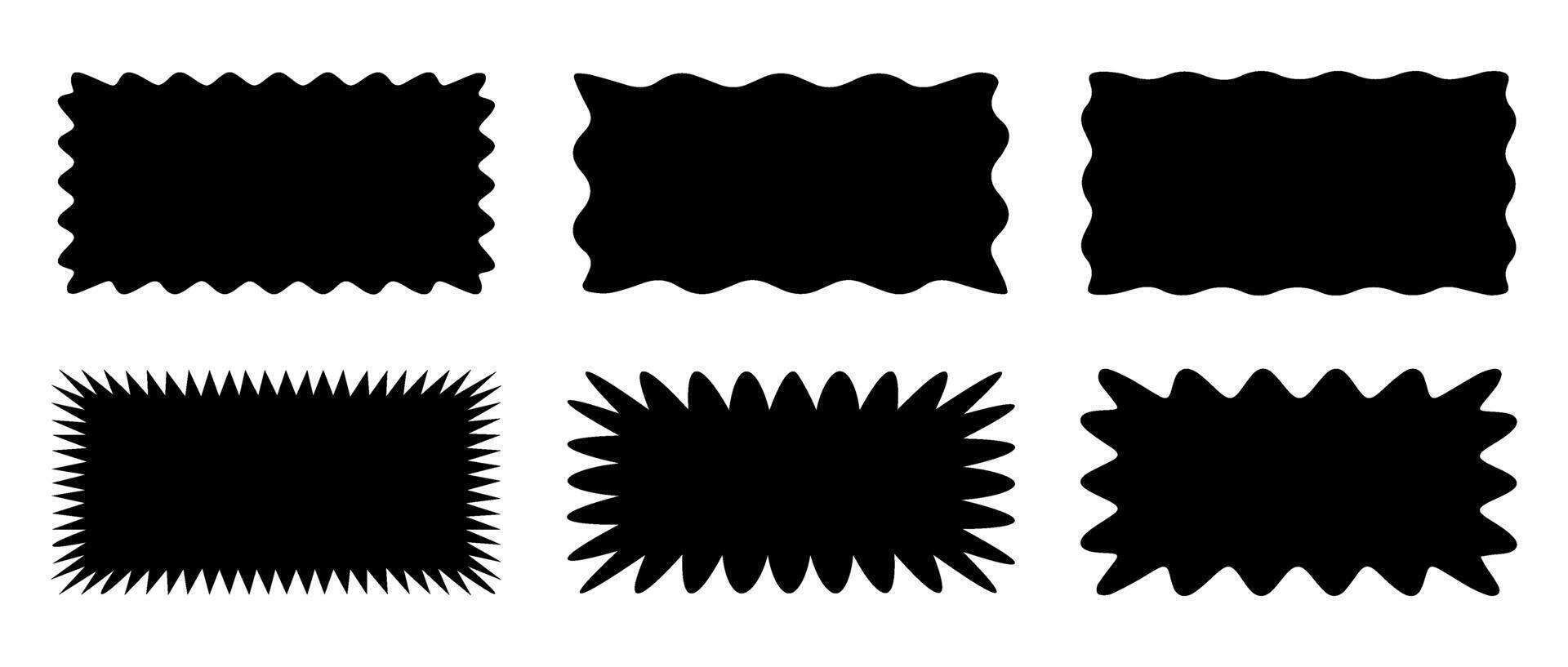 Set of rectangle shape frames with zigzag edge. Uneven zigzag rectangular shapes. Jagged rectangle. Isolated elements for design of text box, badge, banner vector