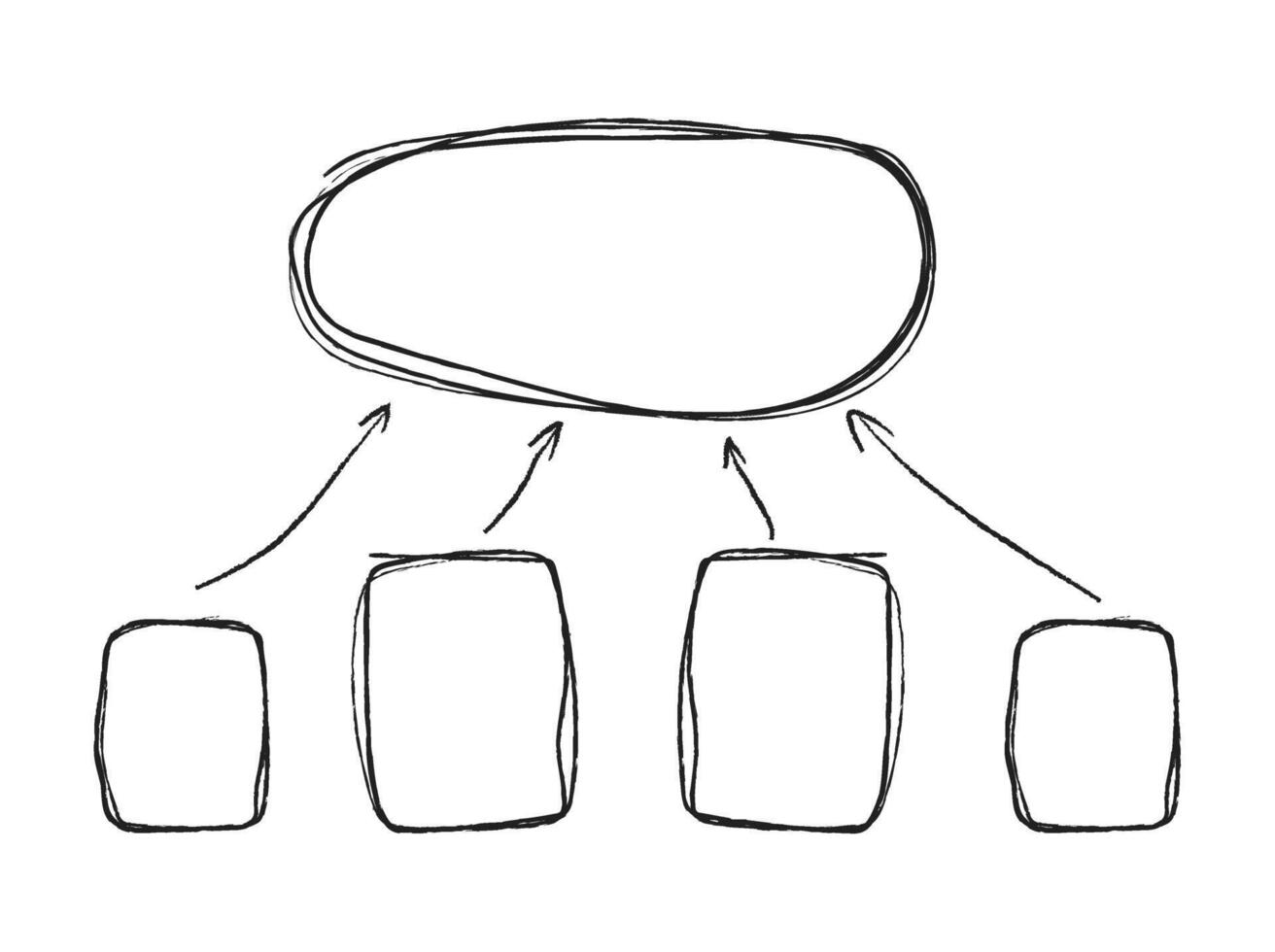 Hand-drawn process flowchart diagram. Elements for infographics. Arrows, circles and abstract writing design vector