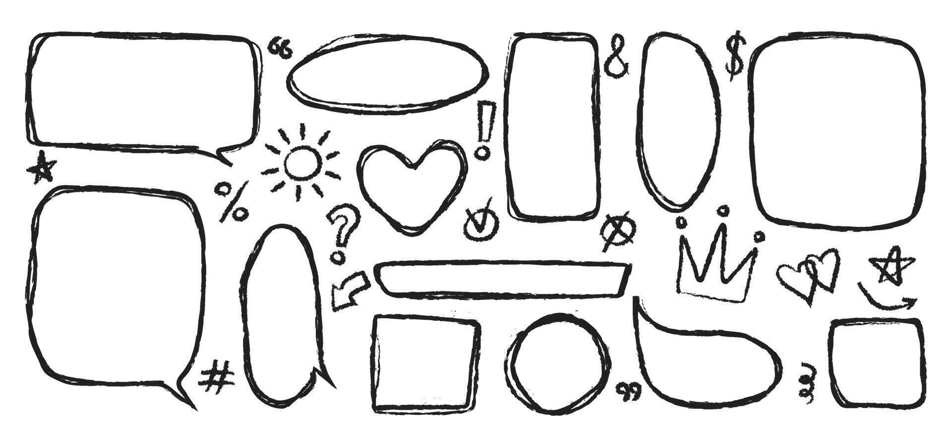Set of hand drawn grunge circle and square highlights. Marker scratch scribble inrounder. Doodles for artwork different shapes vector