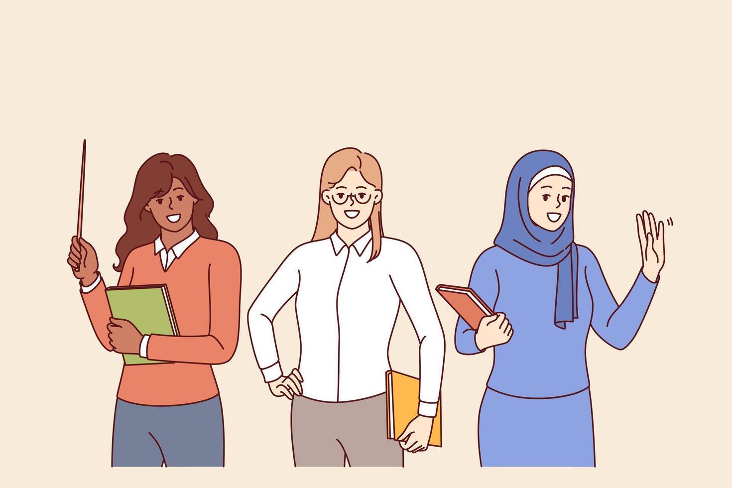 Woman teachers from different cultures smile calling to become student at international university vector