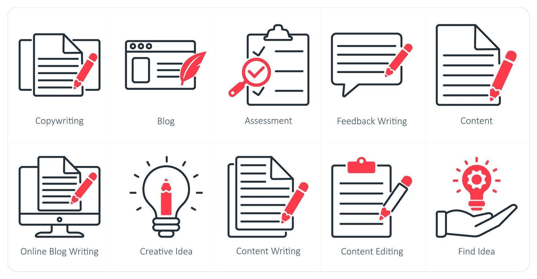 A set of 10 seo icons as copywriting, blog, assessment vector