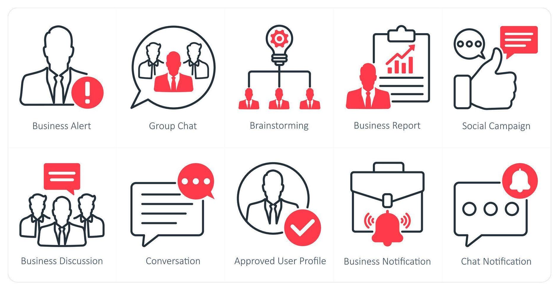 A set of 10 seo icons as business alert, group chat, brainstorming vector