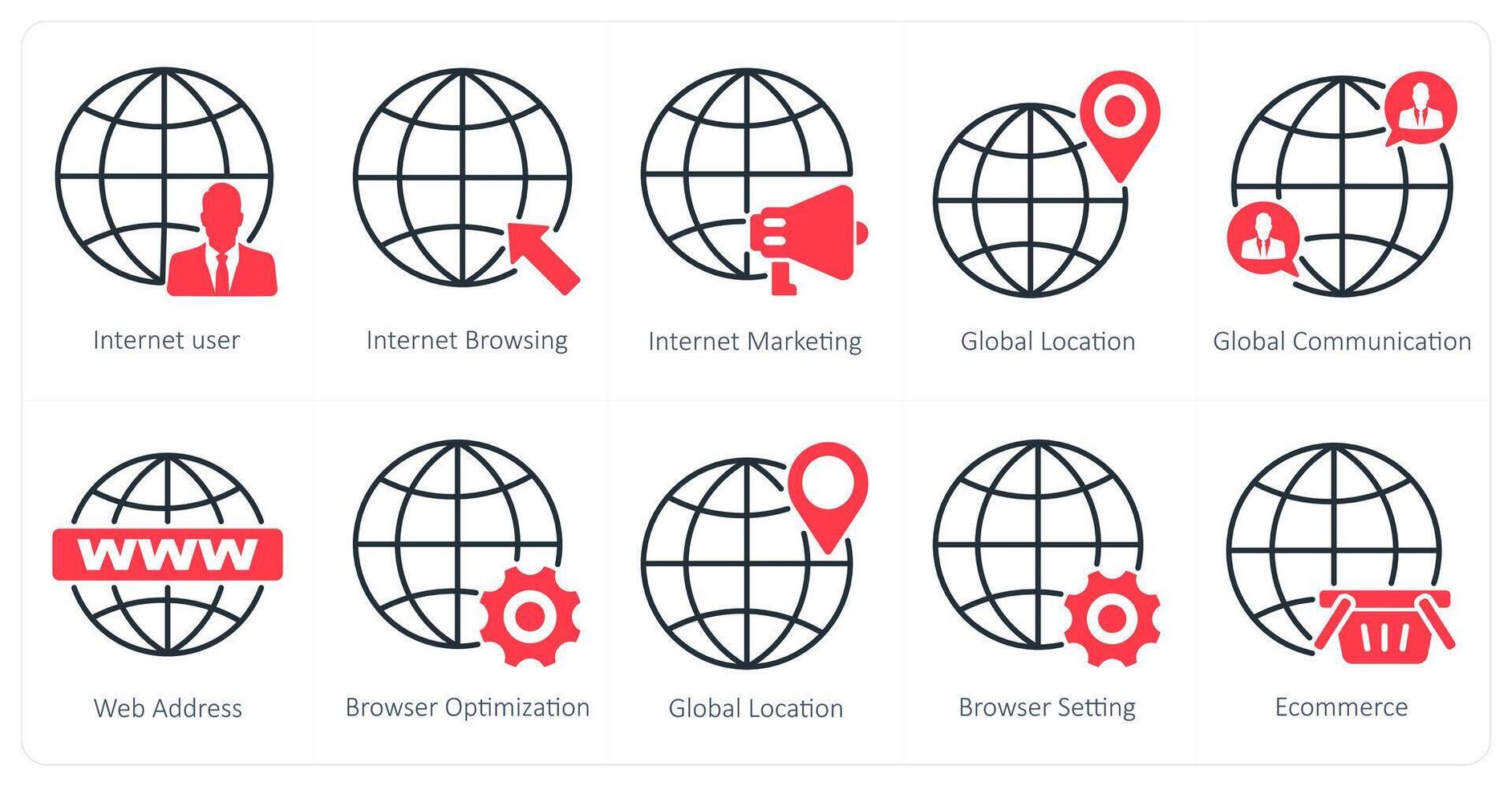 A set of 10 seo icons as internet user, internet browsing, internet marketing vector