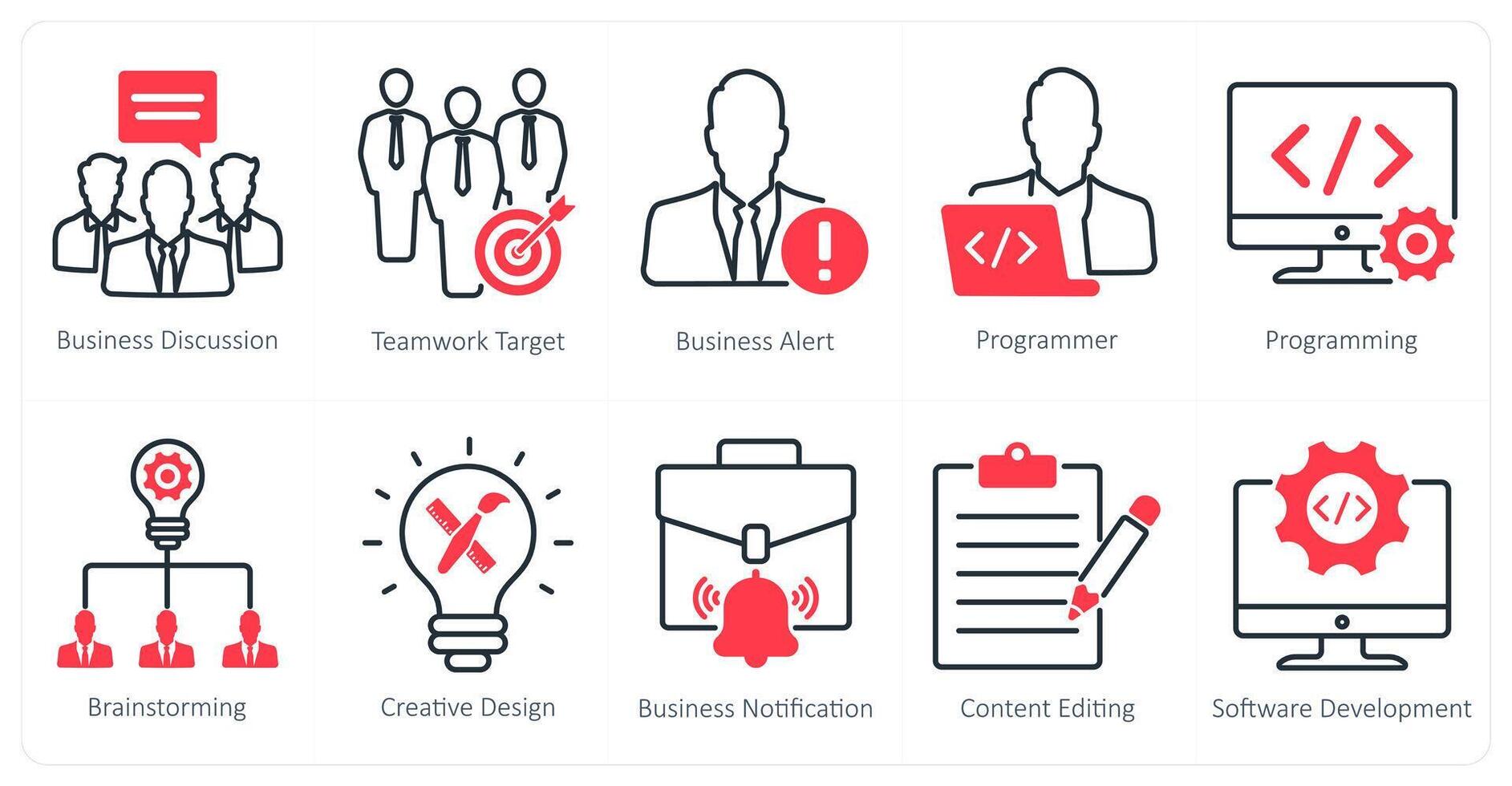 A set of 10 seo icons as business discussion, teamwork target, business alert vector