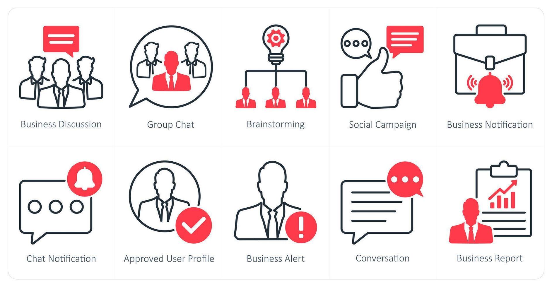 A set of 10 seo icons as business discussion, group chat, brainstorming vector