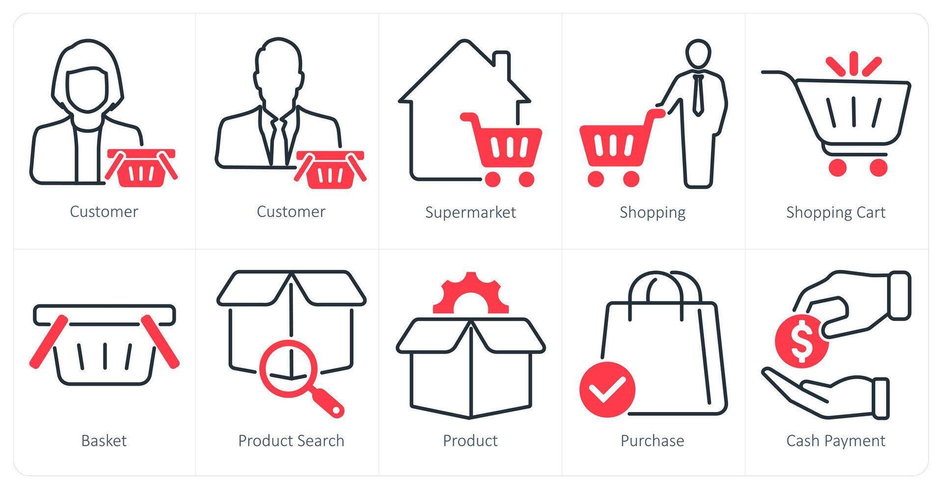 A set of 10 shopping icons as customer, supermarket, shopping vector