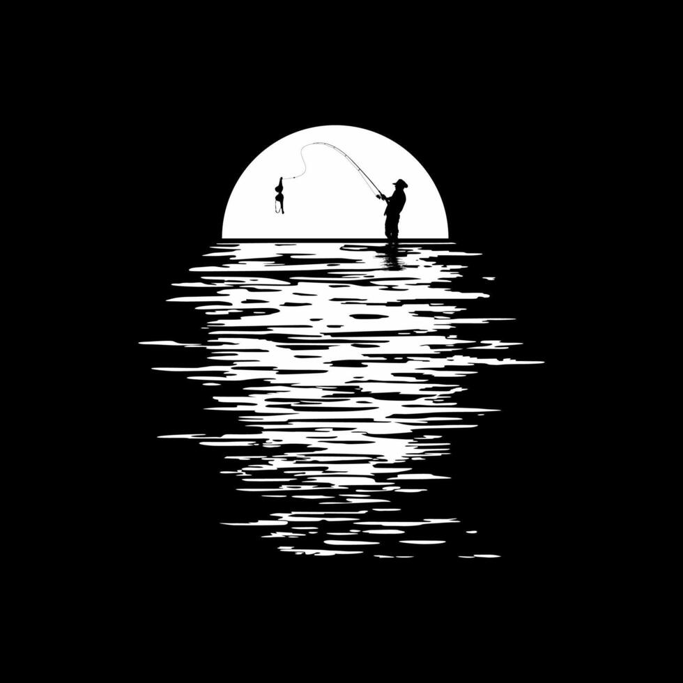 Silhouette of the Fisherman or Angler got bra when fishing in the sunset view, can use for Art Illustration, Environmental Poster, Sticker, Website, or Graphic Design Element vector