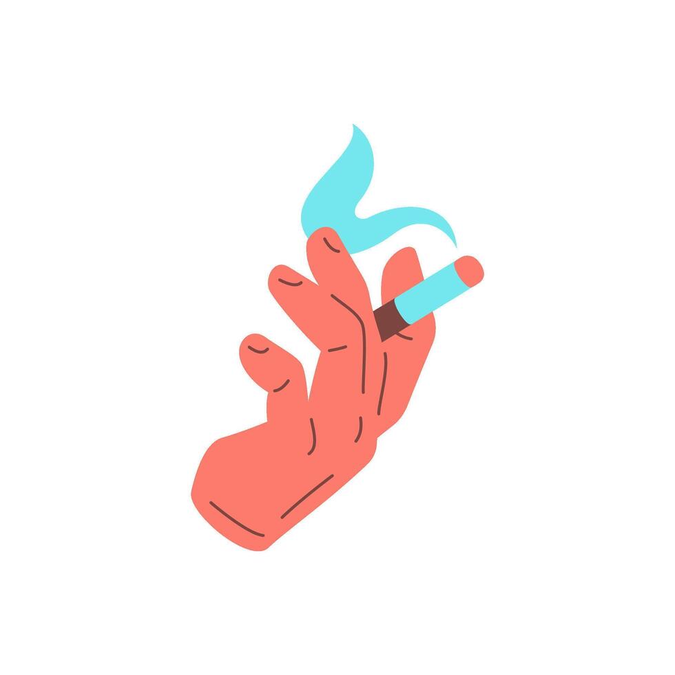 Human hand holding smoke cigarette concept of health care and addiction icon flat vector
