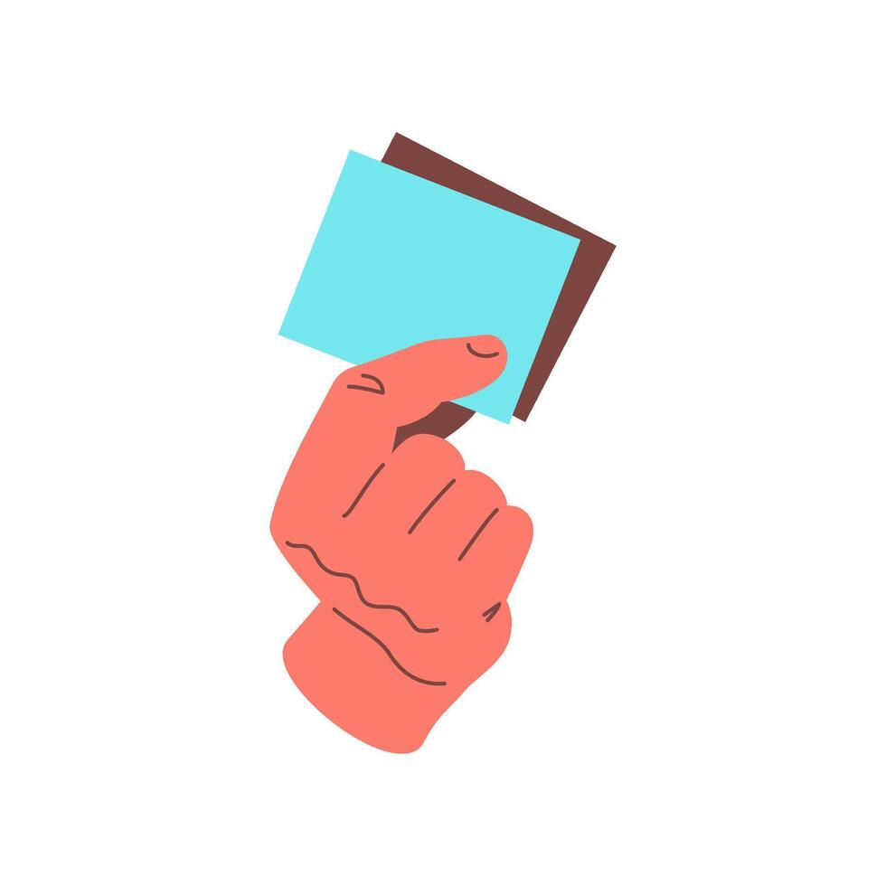 Male cartoon hand holding memo note paper business card reminder icon flat vector