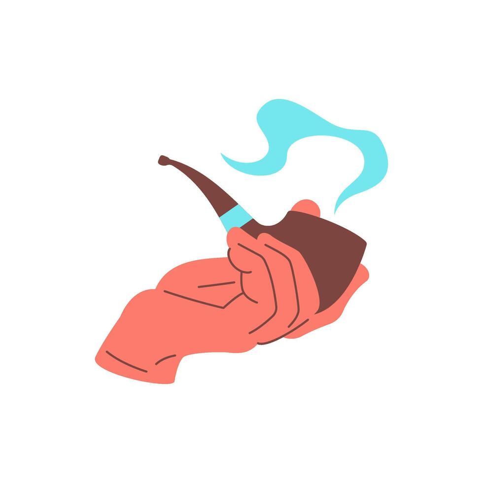 Male hand holding classic tobacco smoking pipe icon flat illustration nicotine gentleman vector