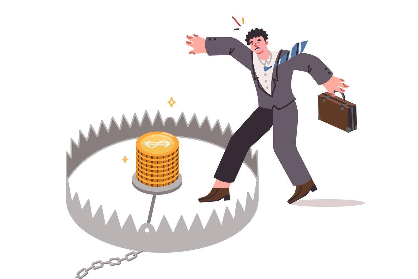 Trap for business man who wants to earn money and steps into mantrap on way to goal vector