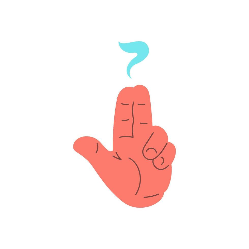 Male hand gun shooting up gesture with smoke dangerous weapon concept icon flat vector