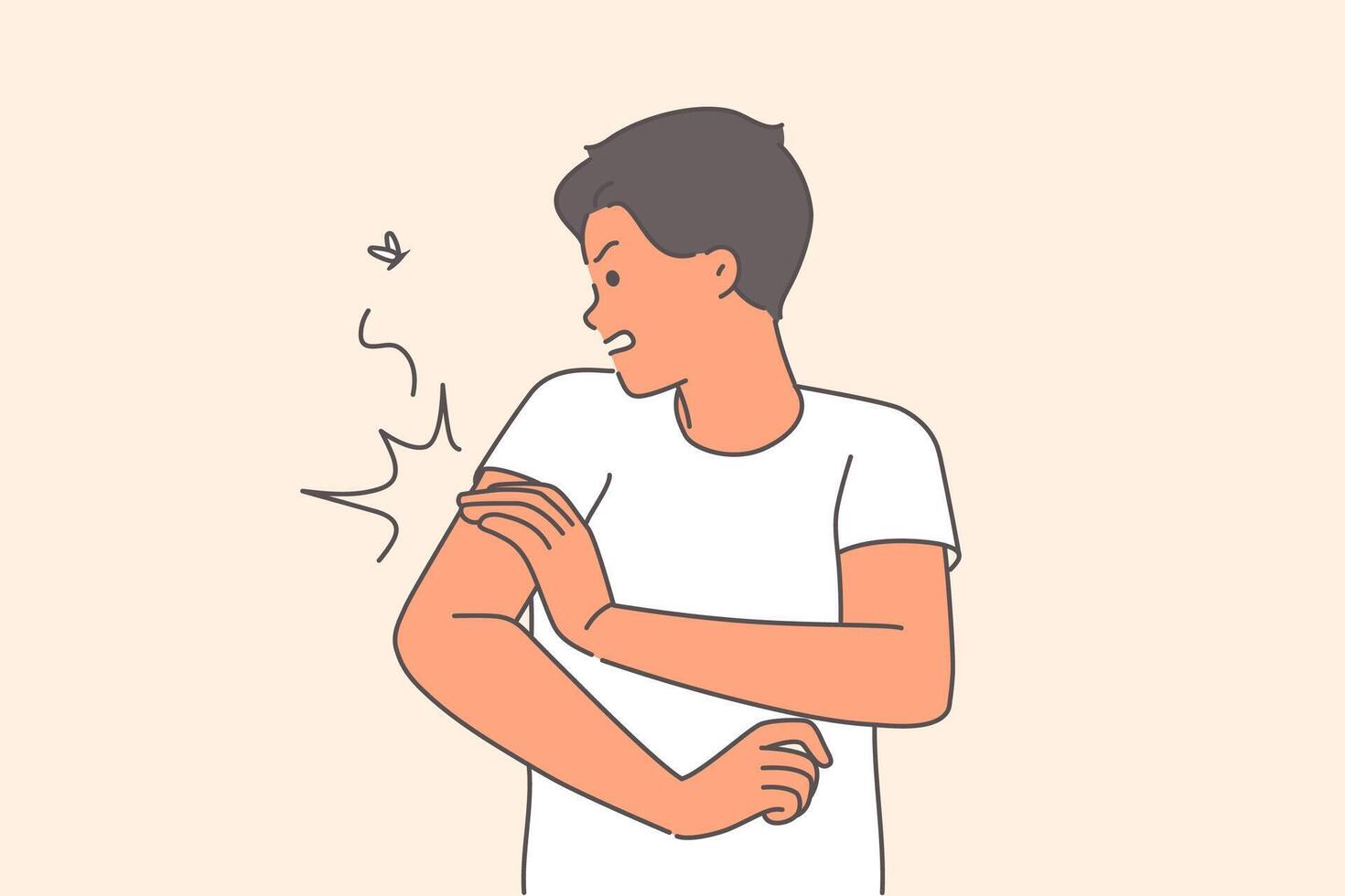 Mosquito bites man hand and causes itching or infects him with malaria through blood vector