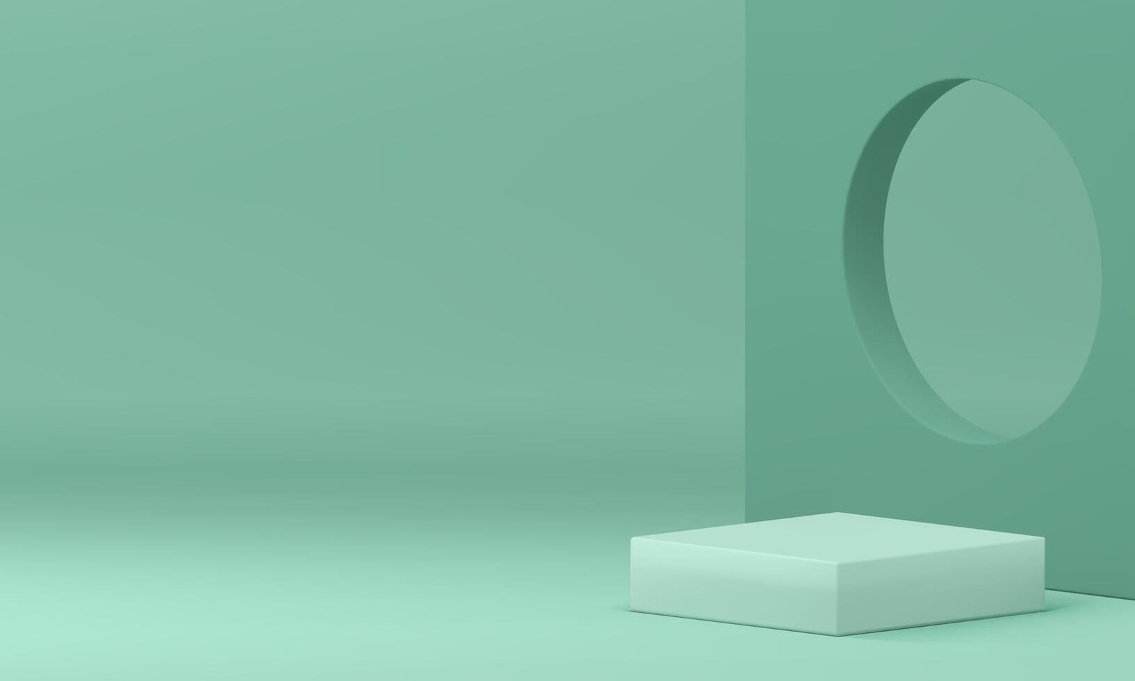3d green podium pedestal with circle hole squared frame for show realistic illustration vector