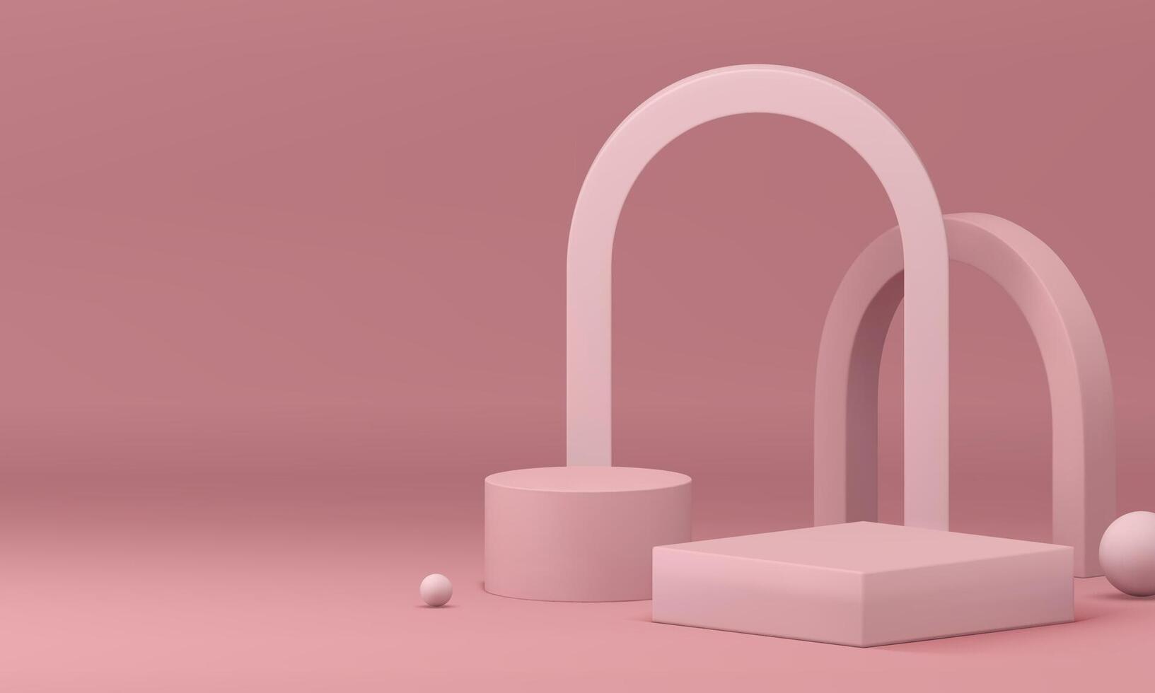 3d pink nude podium geometric display mock up for presentation realistic illustration vector