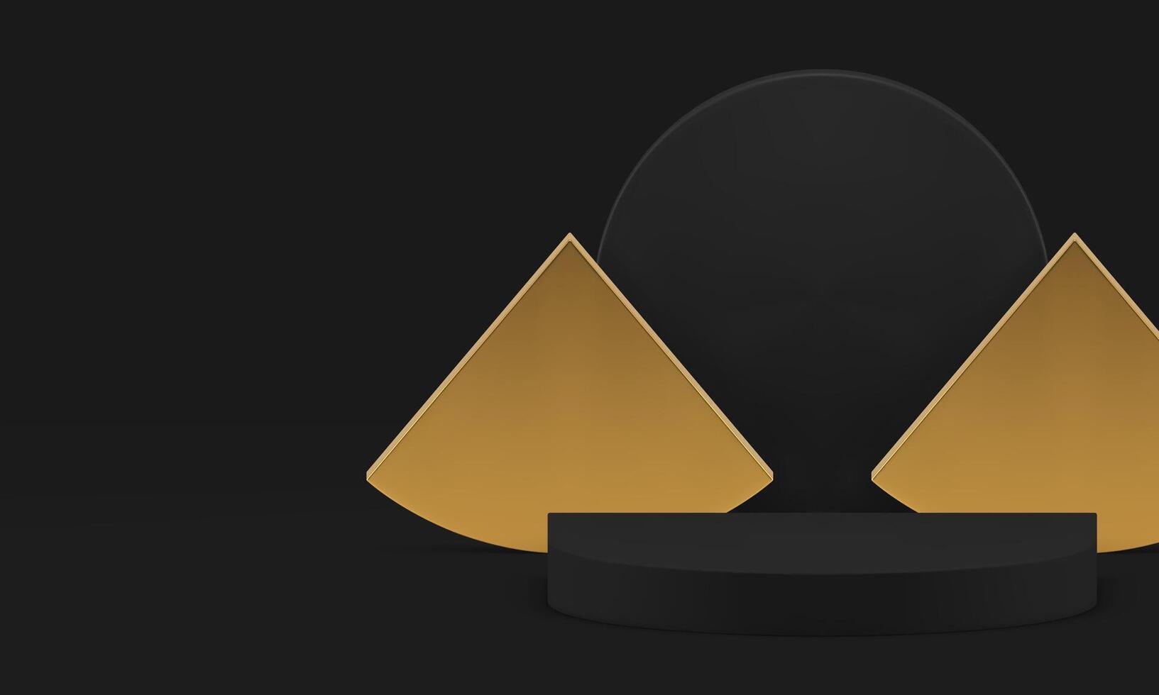 3d black semi circle podium with golden wall background realistic illustration vector