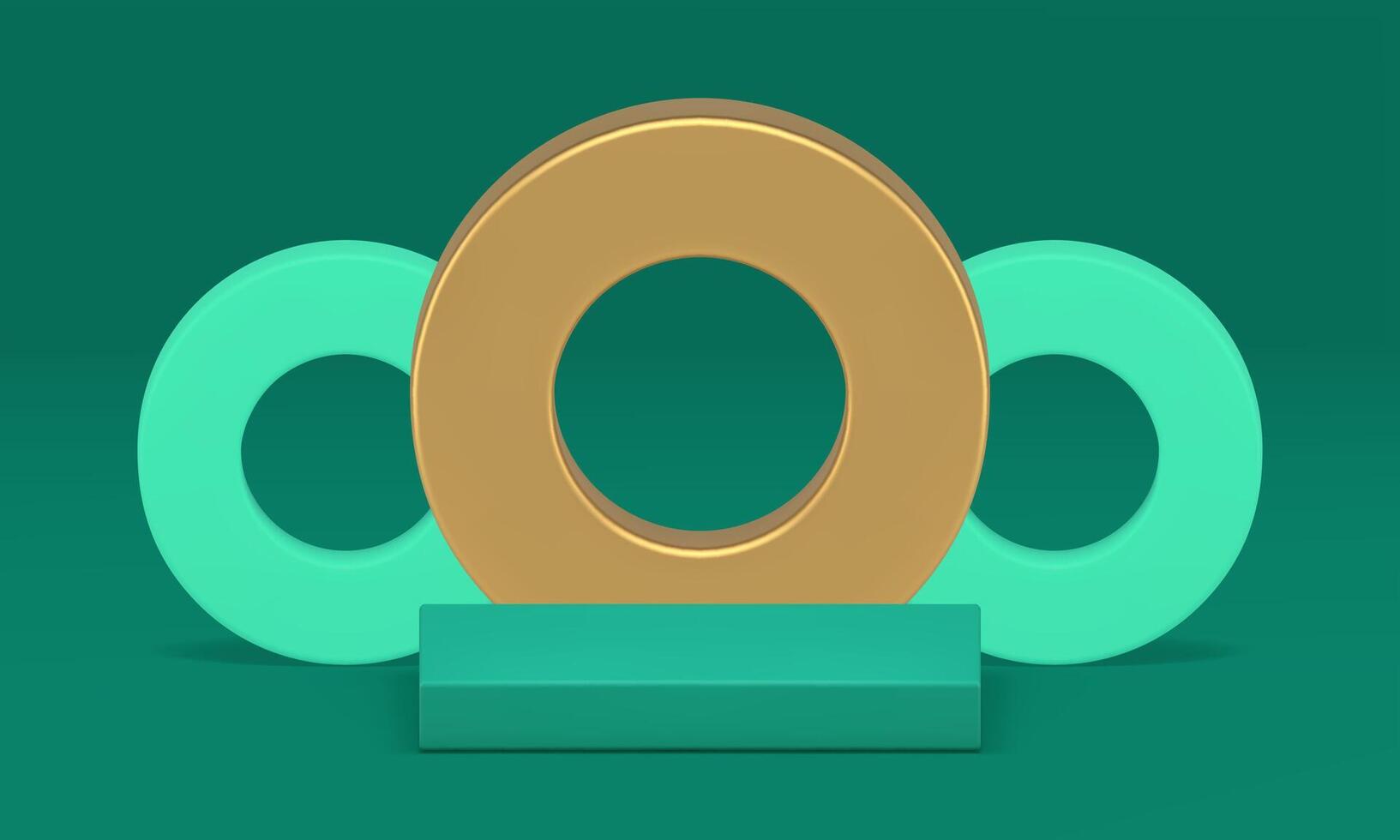Luxury green 3d podium with geometric round frame wall background realistic vector