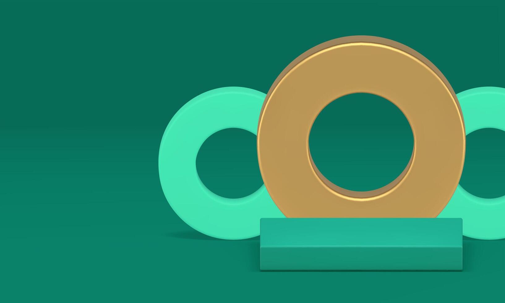 3d green podium with golden ring circle frame wall background realistic illustration vector