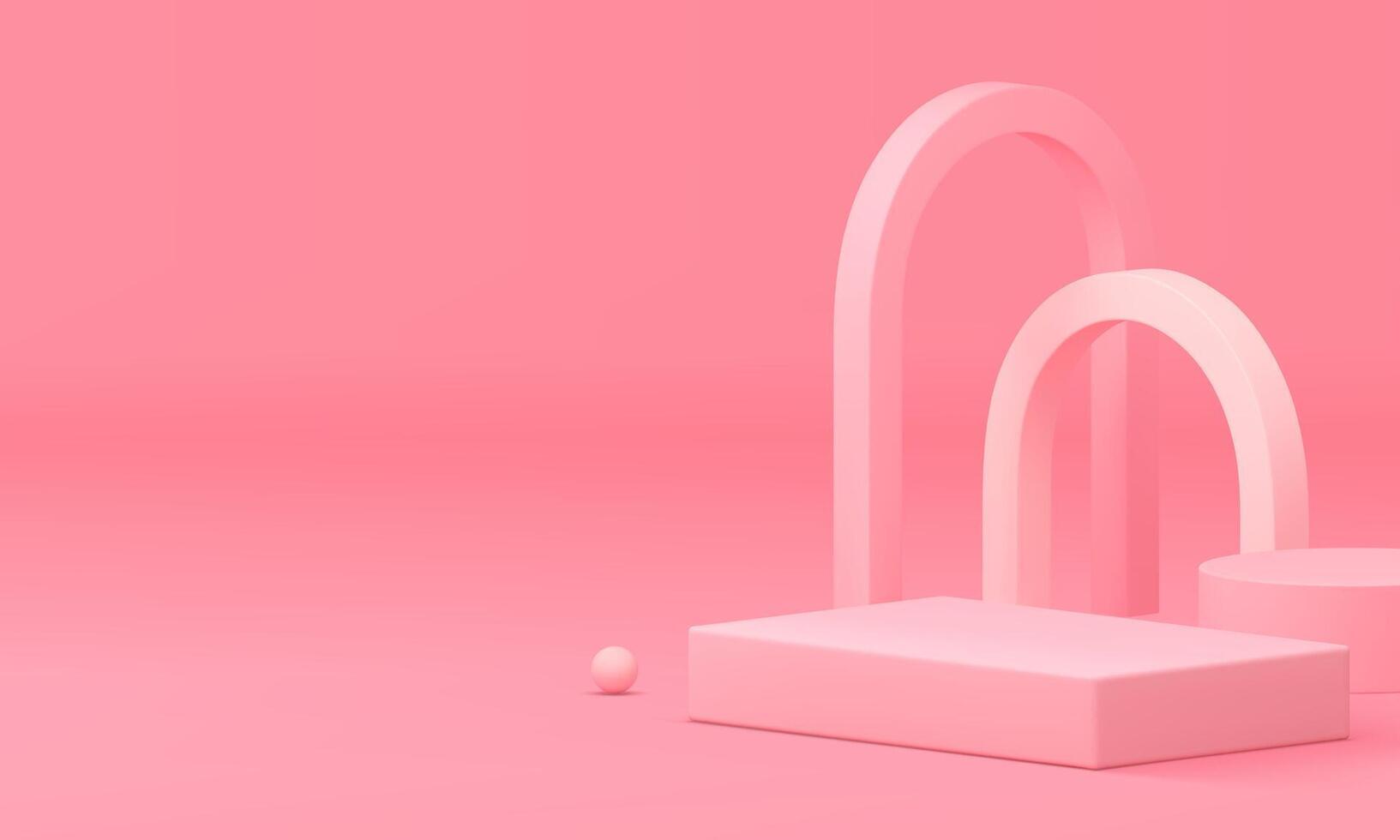 Pink 3d podium geometric shapes pedestal for presentation realistic illustration vector