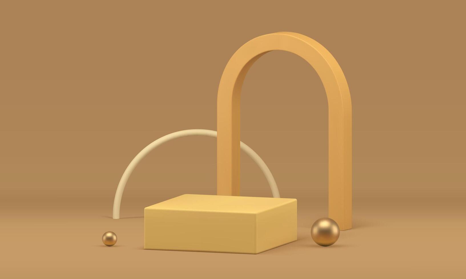 3d beige luxury podium with arch mock up product show realistic illustration vector