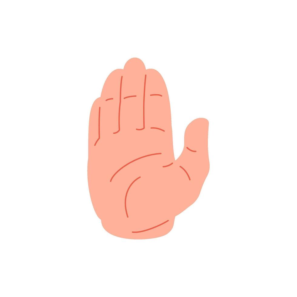 Human hand open palm greeting hi hello gesture icon flat illustration vector