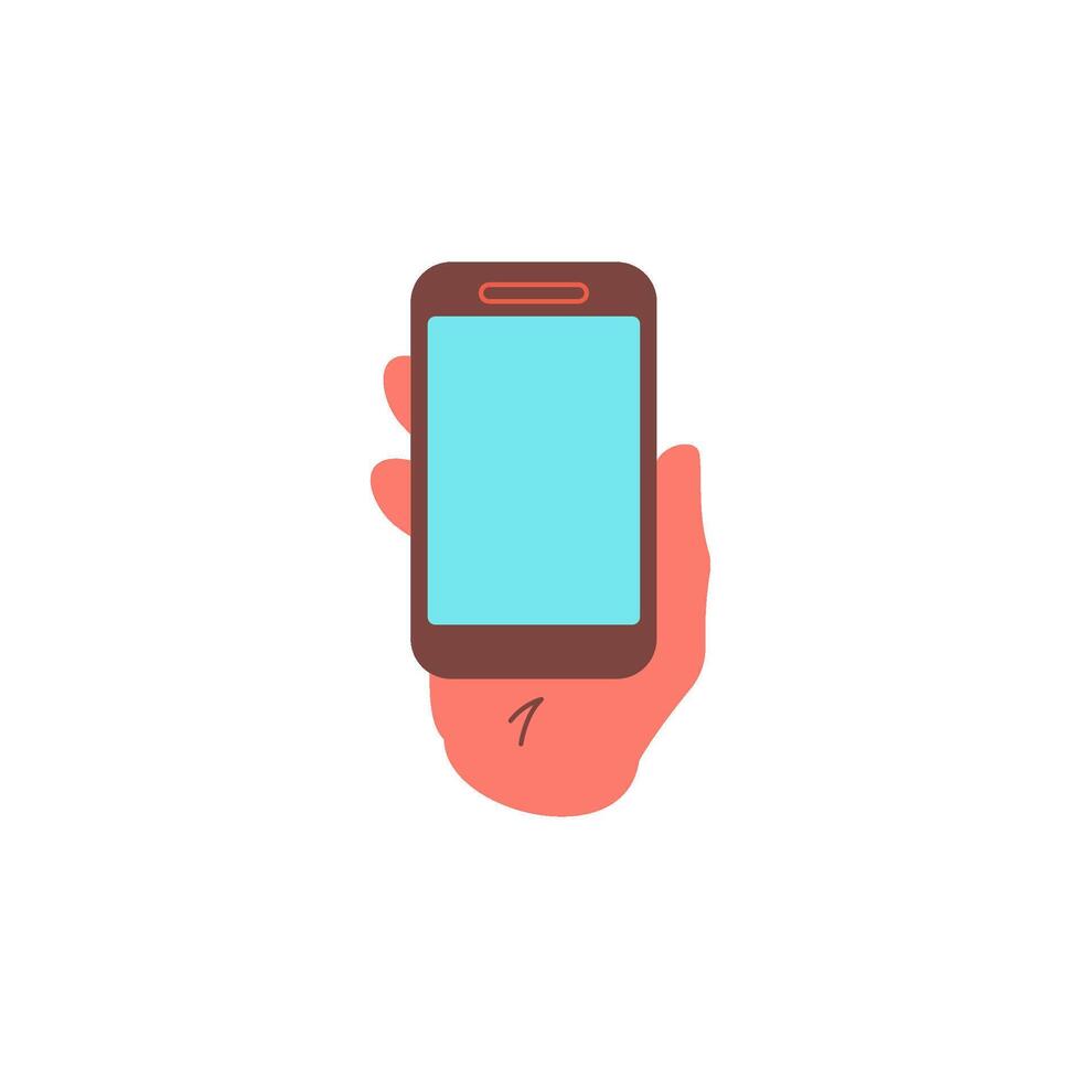 Human hand showing smartphone screen mobile phone app icon flat illustration vector