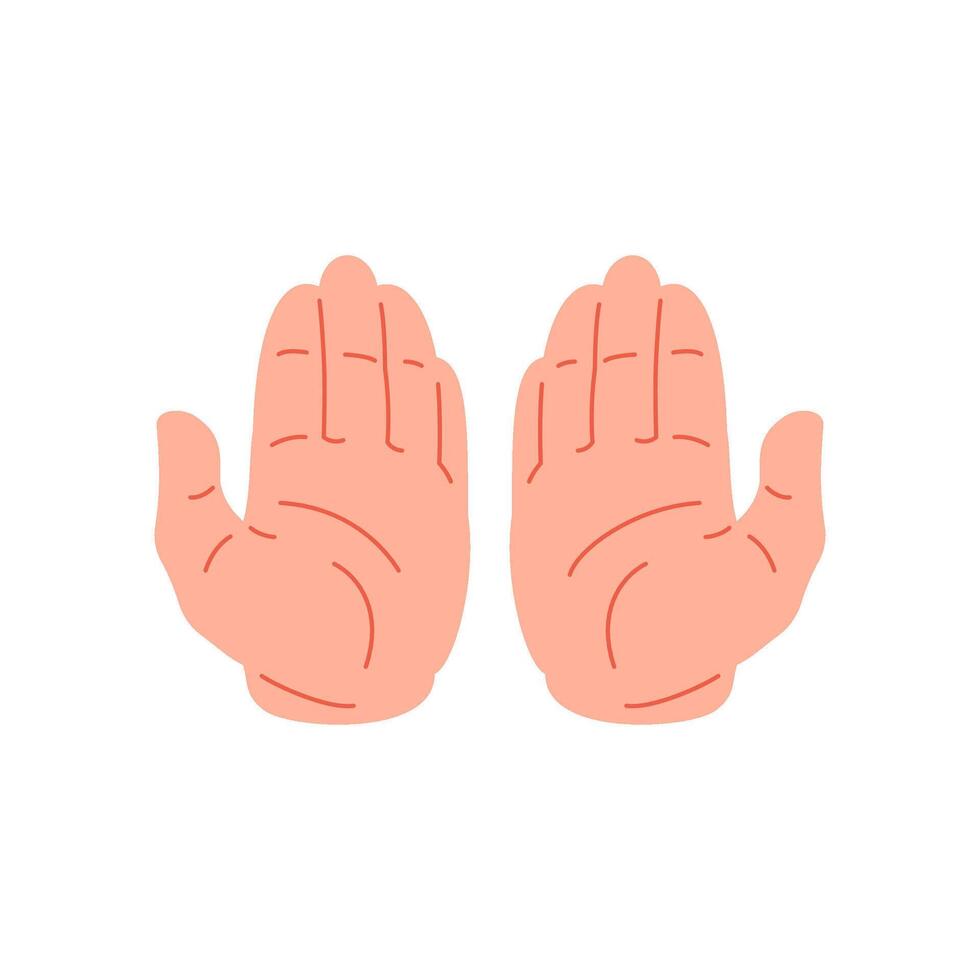 Two human hands with open palms praying asking help gesture icon flat illustration vector