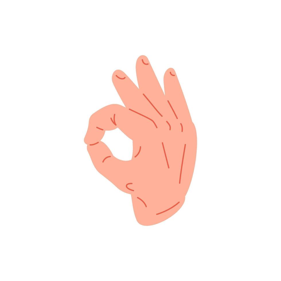 Male hand showing ok okay all right gesture with connected index and thumb finger icon flat vector
