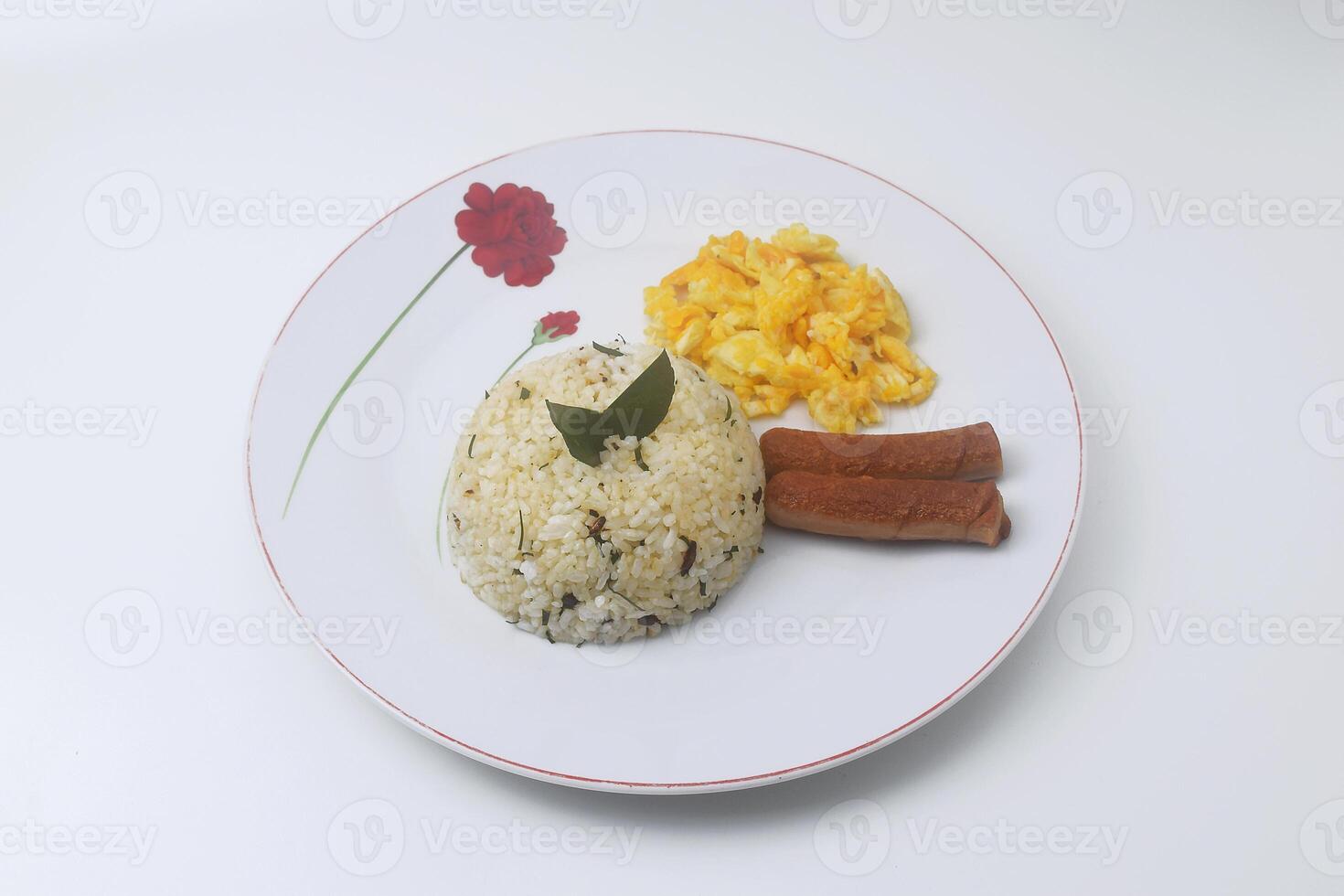 One plate of lime leaf fried rice made from rice mixed with lime leaves photo
