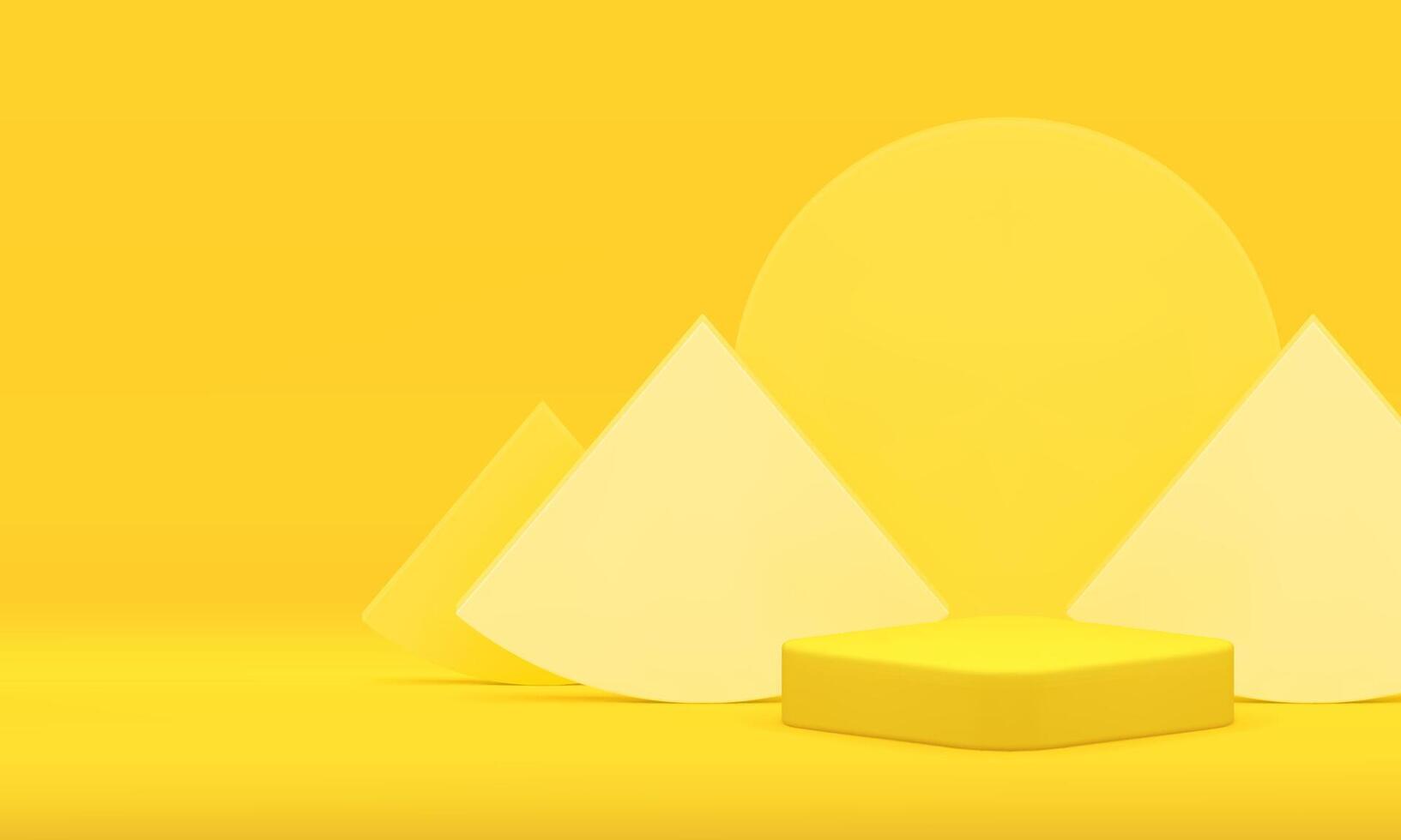Yellow 3d podium pedestal geometric wall background for presentation realistic vector