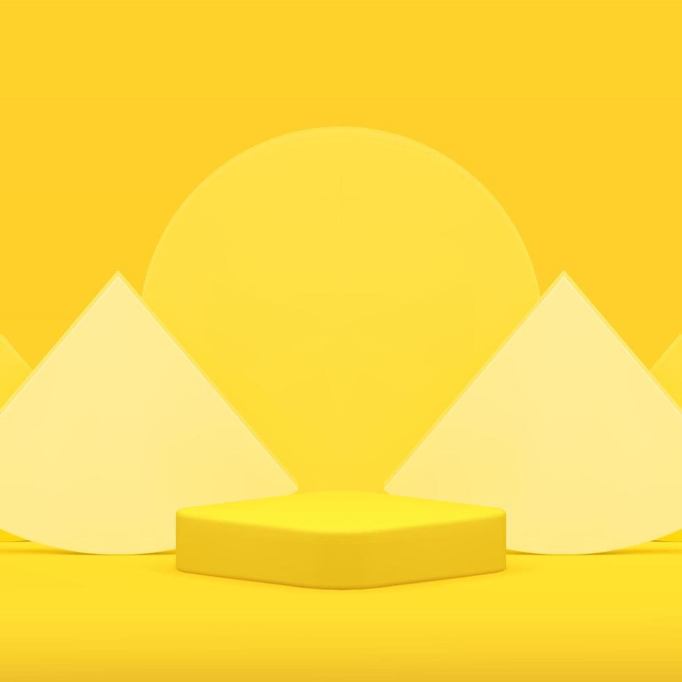 Yellow 3d showcase geometric podium pedestal with wall background realistic vector