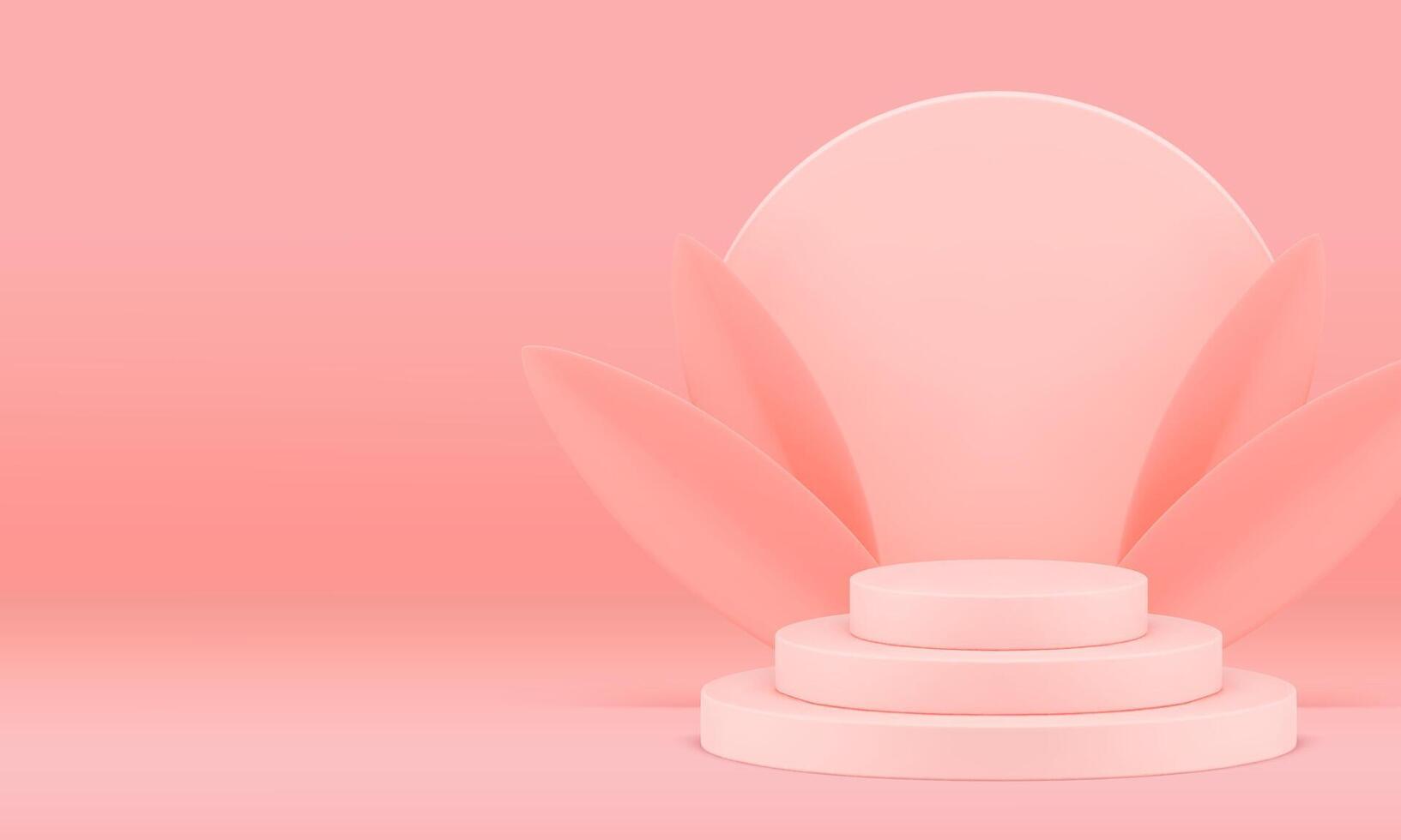 Pink 3d podium pedestal with elegant leaves for presentation realistic illustration vector