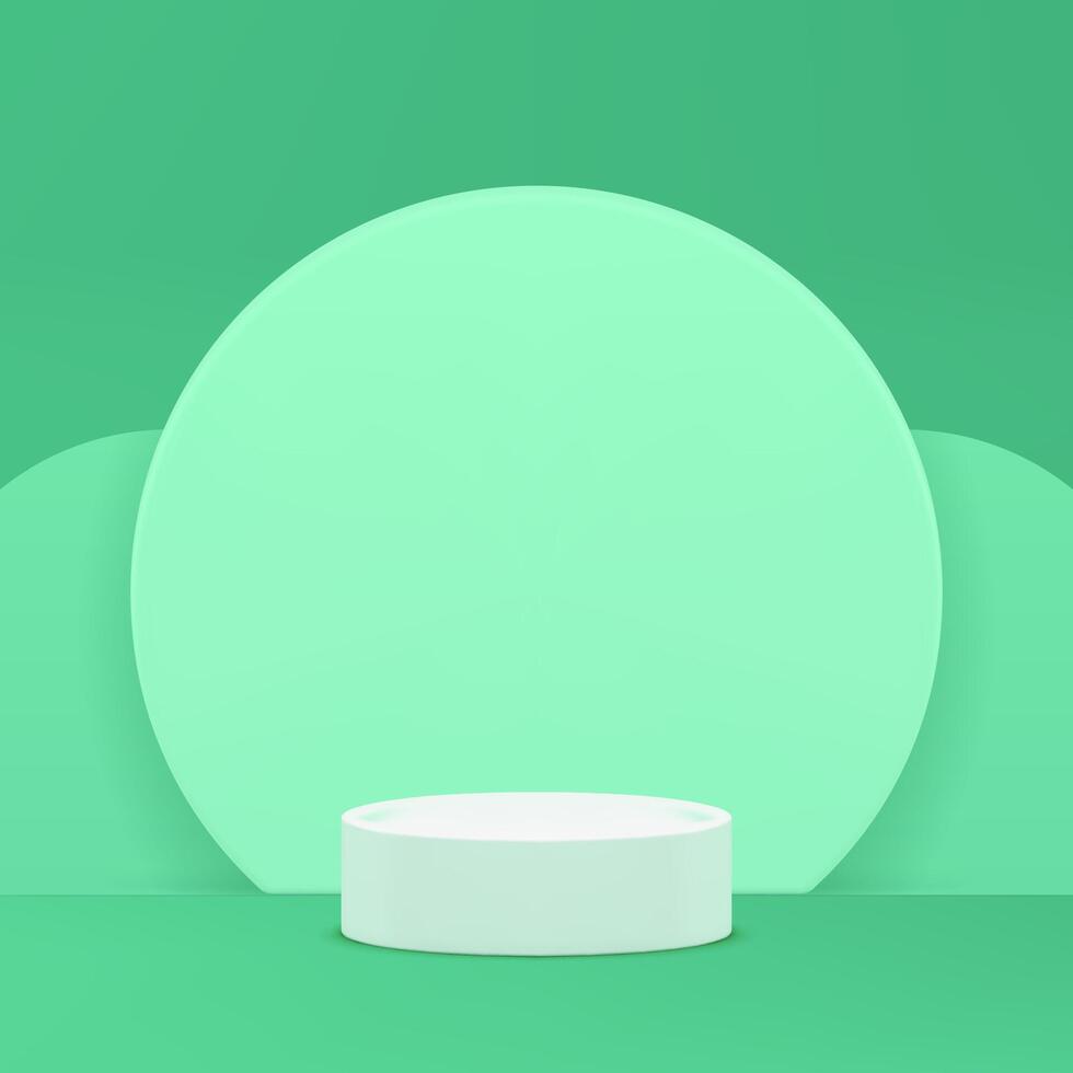 3d cylinder white podium pedestal with green circle wall background realistic illustration vector