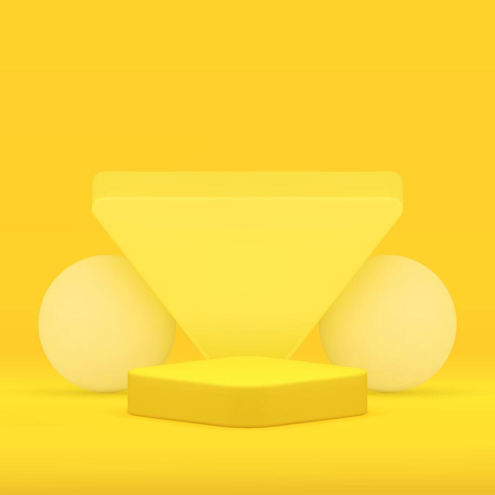 3d rhombus podium pedestal yellow geometric display for presentation realistic vector