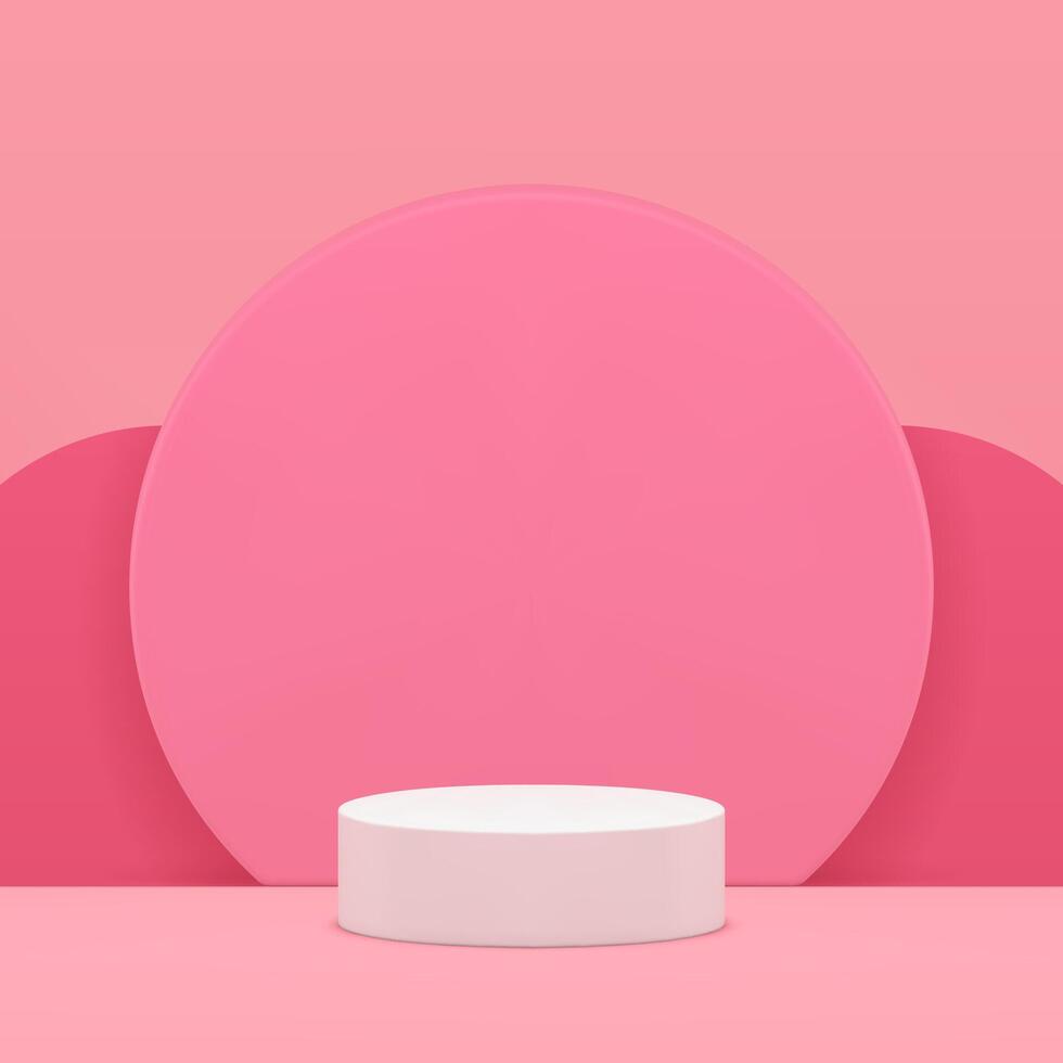 Pink 3d cylinder podium pedestal mock up for cosmetic beauty product show realistic vector