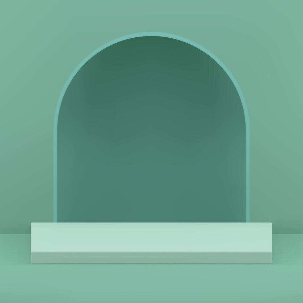 3d green podium pedestal stand with arch hole wall background realistic illustration vector