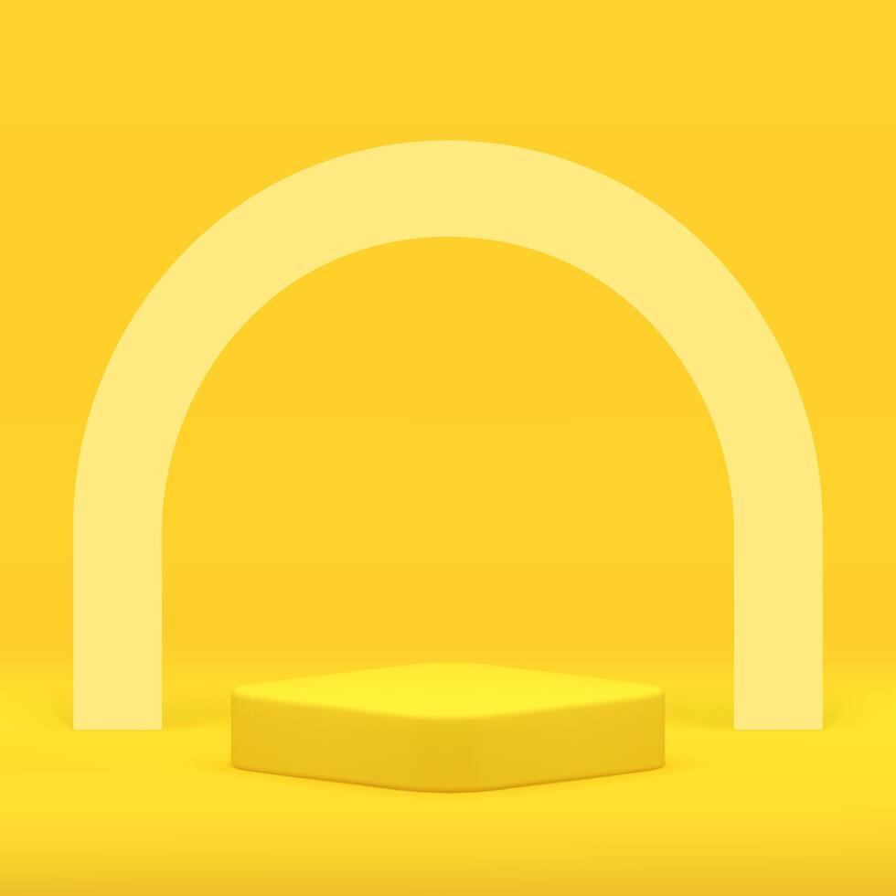 Yellow 3d rhombus podium pedestal with arch wall background realistic illustration vector