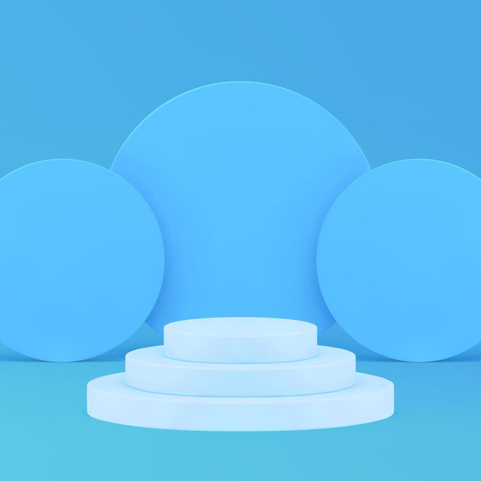3d blue podium pedestal with circle wall background for presentation realistic vector