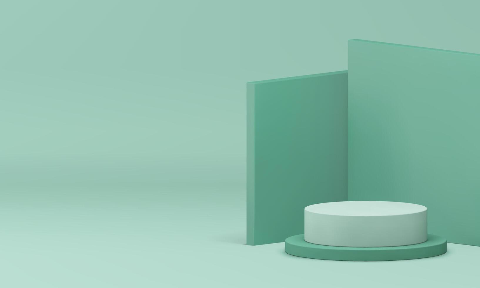 Light green 3d cylinder podium pedestal with angle wall background realistic illustration vector