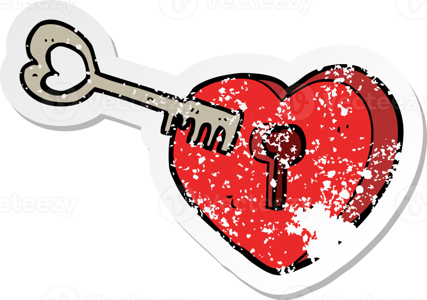 retro distressed sticker of a cartoon heart with keyhole drawing png