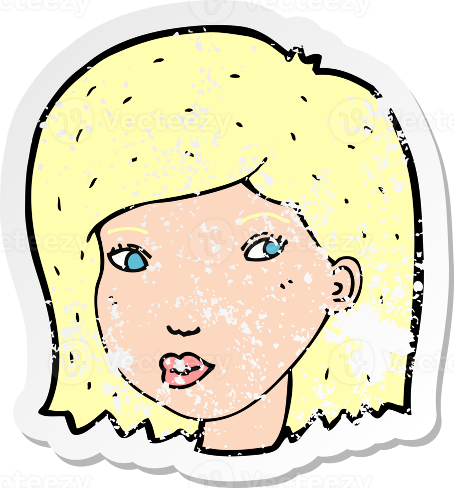 retro distressed sticker of a cartoon female face drawing png