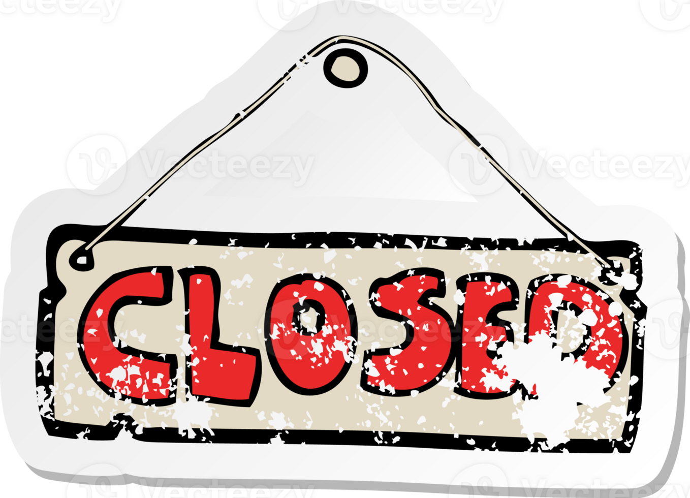 retro distressed sticker of a cartoon closed shop sign drawing png