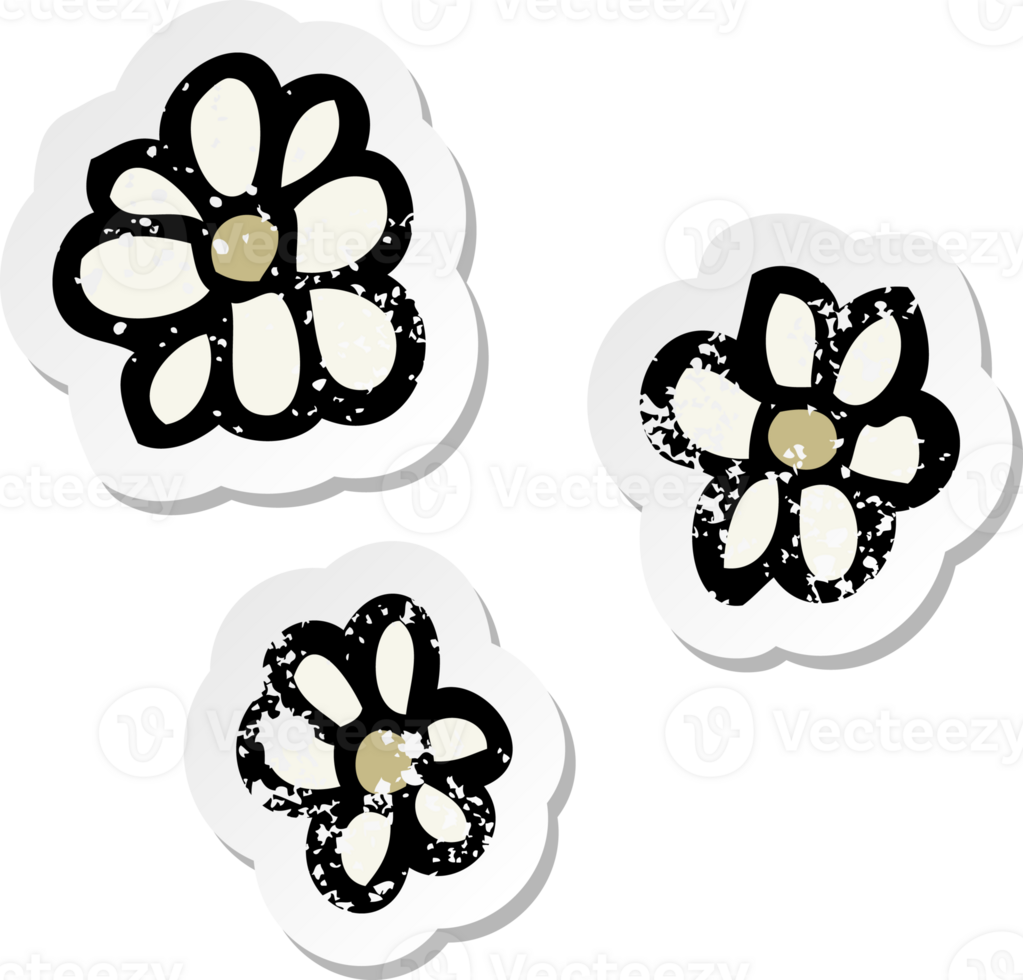 retro distressed sticker of a cartoon flowers drawing png