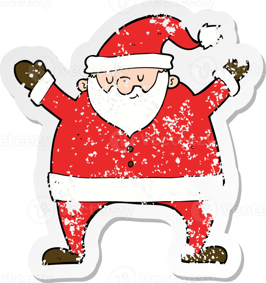 retro distressed sticker of a cartoon santa claus drawing png