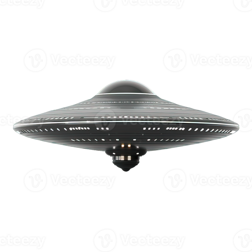 black UFO alien isolated on transparent background ,flying saucer spaceship , png