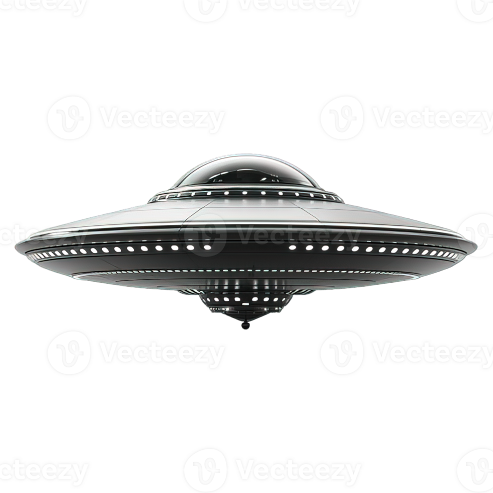 black UFO alien isolated on transparent background ,flying saucer spaceship , png