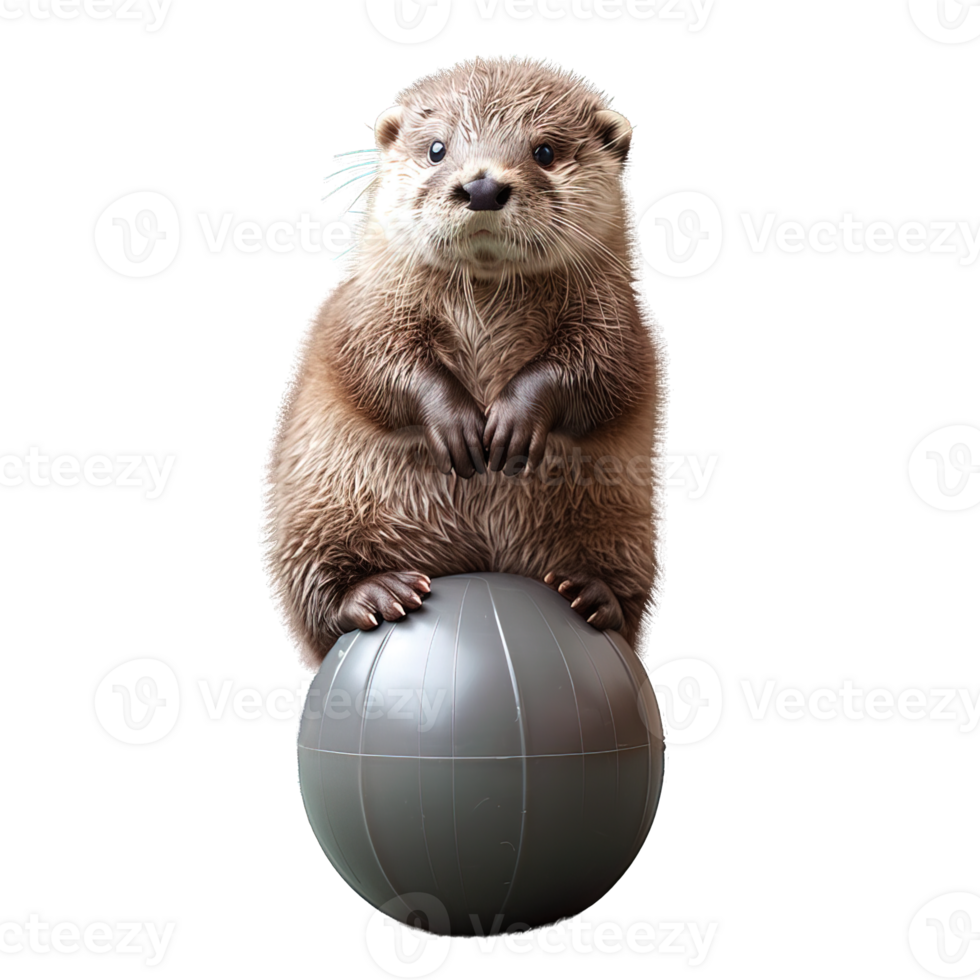otter standing in ball isolated on transparent background , png