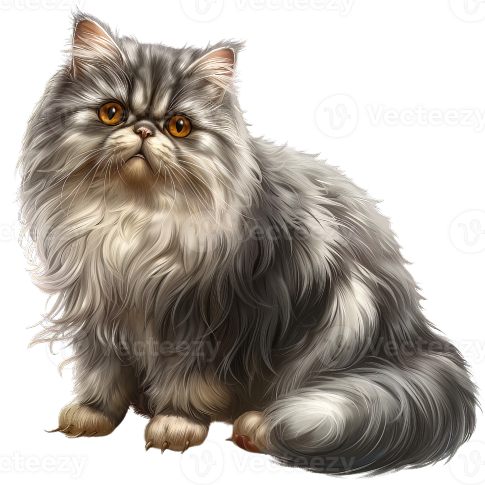 a fluffy gray cat with big eyes on a transparent background png